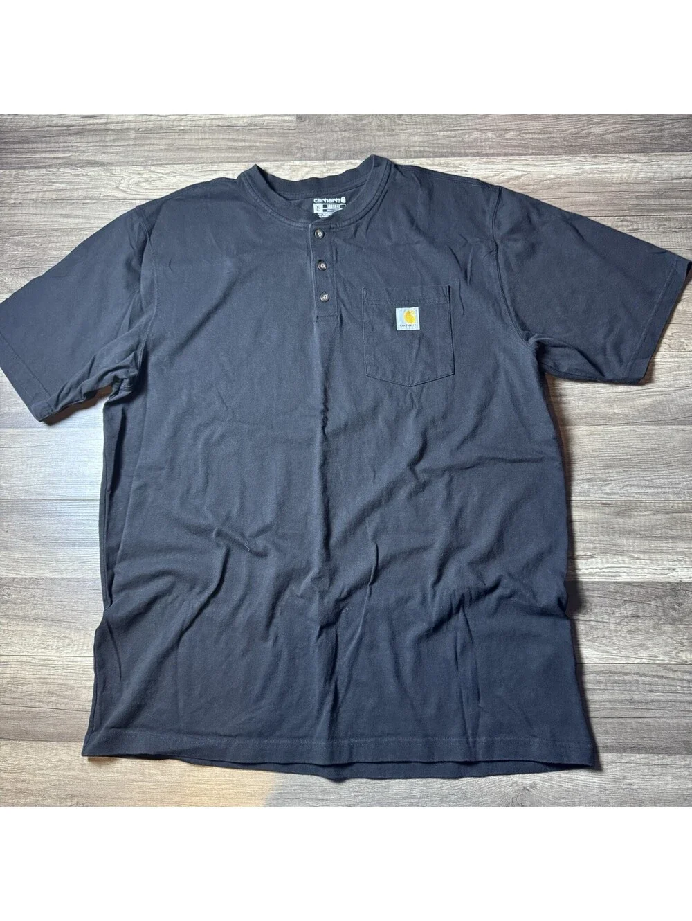 Carhartt Shirt Mens XL Tall Black Henley Pocket Workwear Loose  Fit Cotton